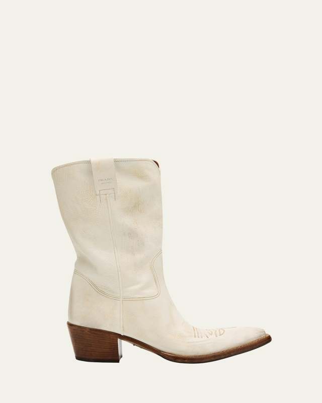 Distressed Calfskin Short Cowboy Boots